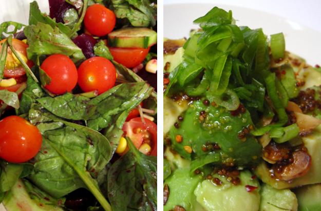 garden salad; avocado and spring onion salad