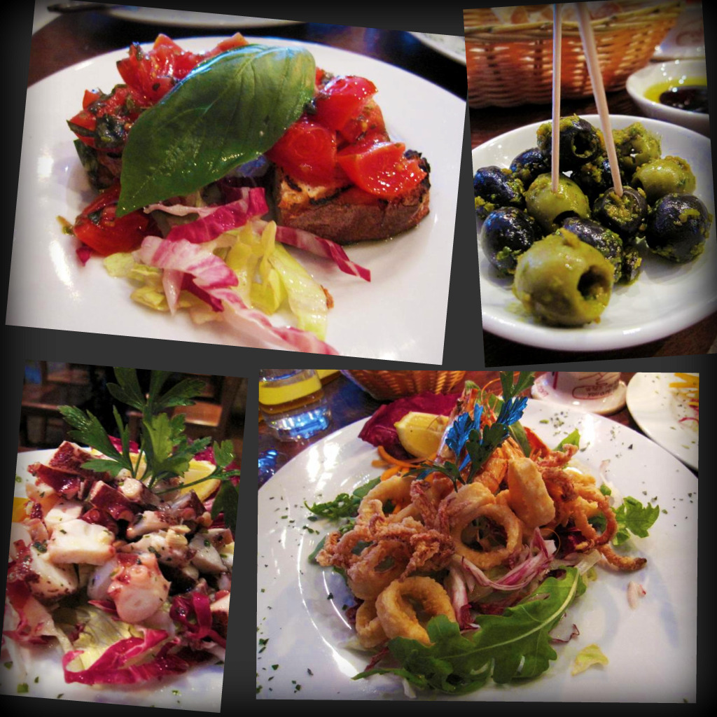 a'bruschetta napulitane; olive selection; a'nzalat e purp; frittur'e gamber e calamar