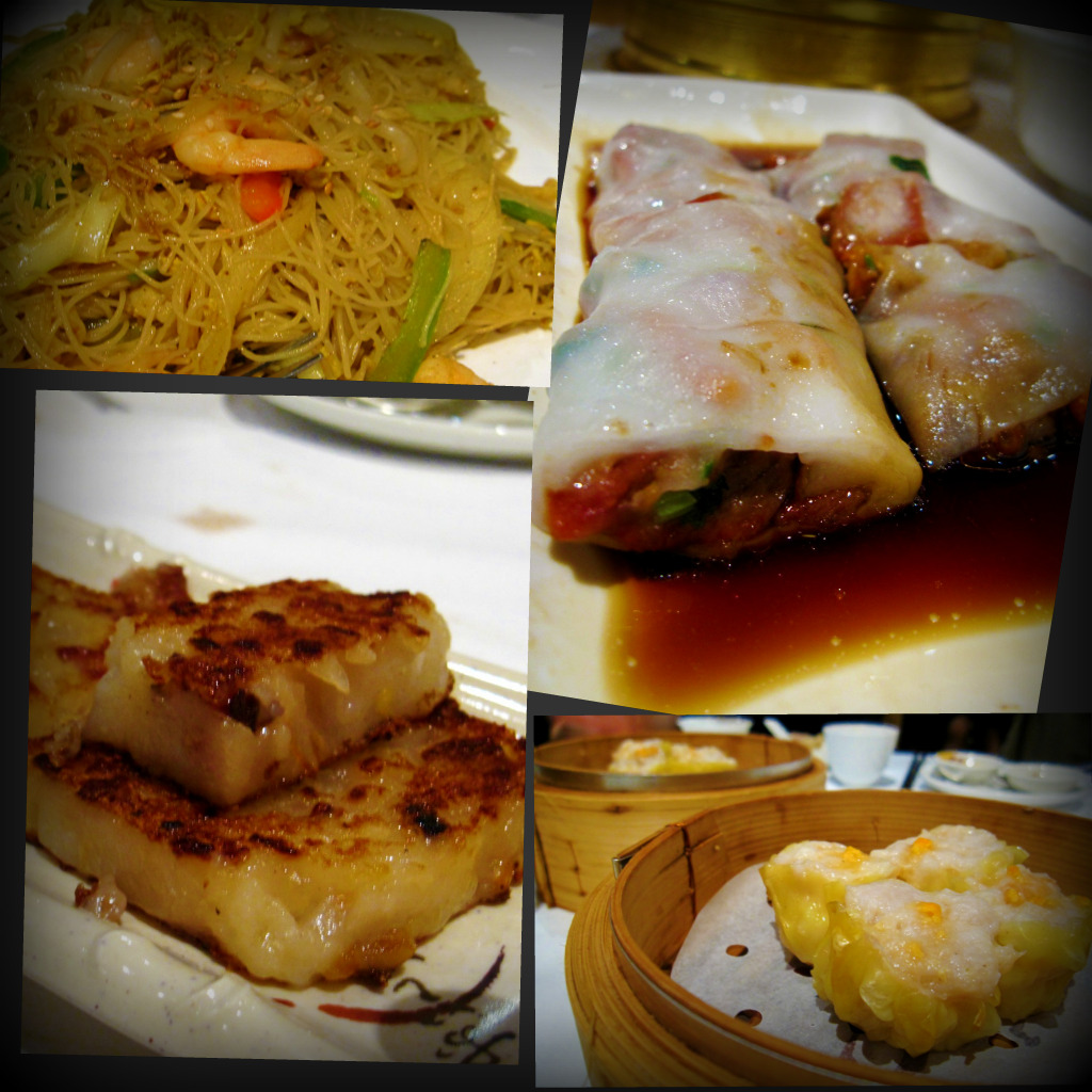 singapore noodles; char siu cheong (BBQ pork in rice noodle wrap); law bok gow (turnip cake); siu mai (pork & prawn dumpling)