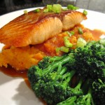 honey soy salmon with carrot & swede mash