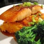 Honey soy salmon with carrot and swede mash