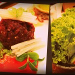 yook hwe (thinly sliced raw beef with pear); salad for our beef