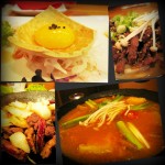 yook hwe egg; bu gol gi (marinated beef slices); kal bi koo-yi (marinated beef ribs); spicy tofu soup